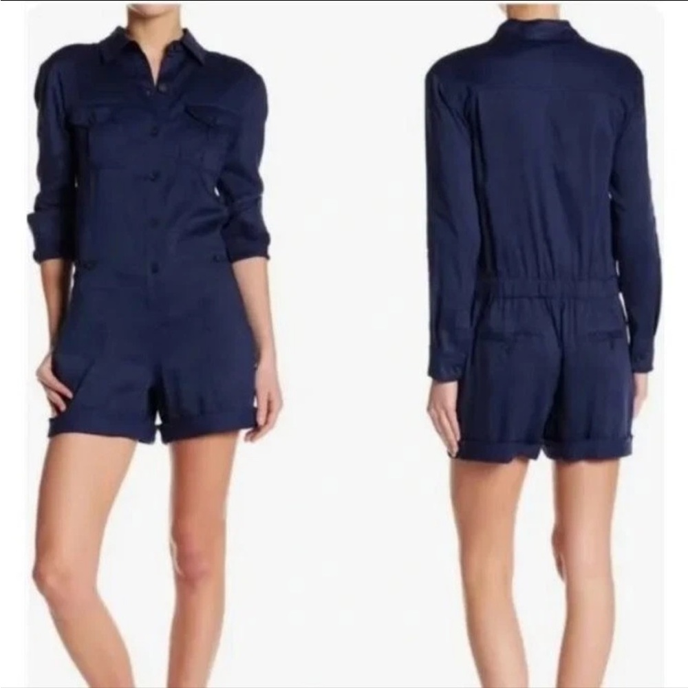 Vince Navy Blue Linen Blend Romper Size 2 - Picture 4 of 5